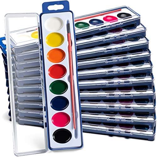 Watercolor Paint Sets for Kids - Bulk Pack of 12, 8 Washable Water Color Paints in Palette Tray a... | Amazon (US)