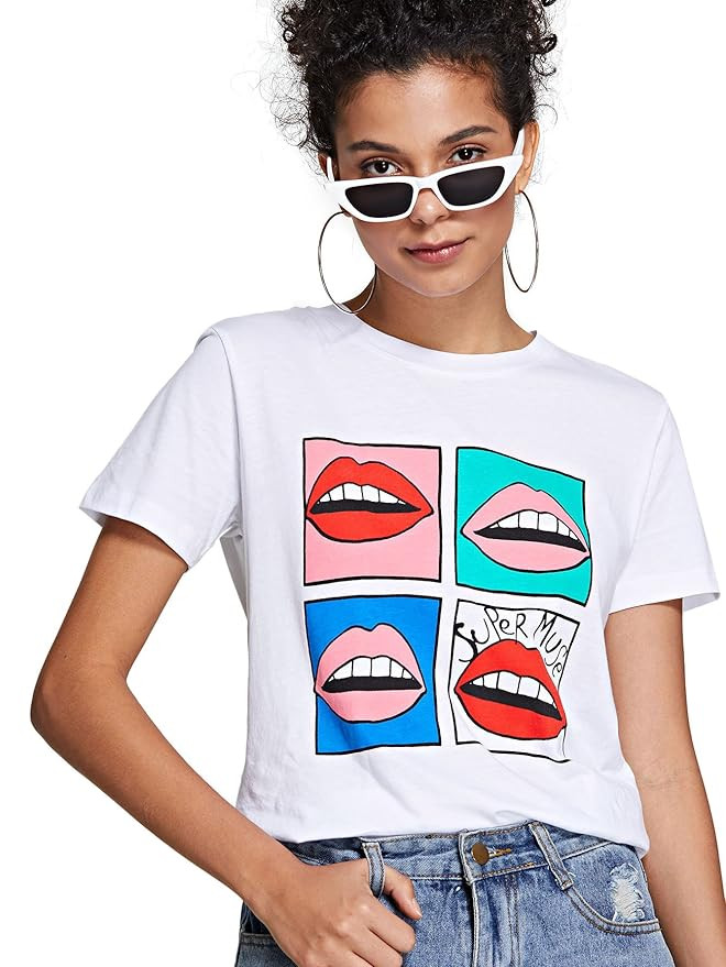 Milumia Women's Summer Sequin Letter Print Embellished Short Sleeve T-Shirt Top | Amazon (US)