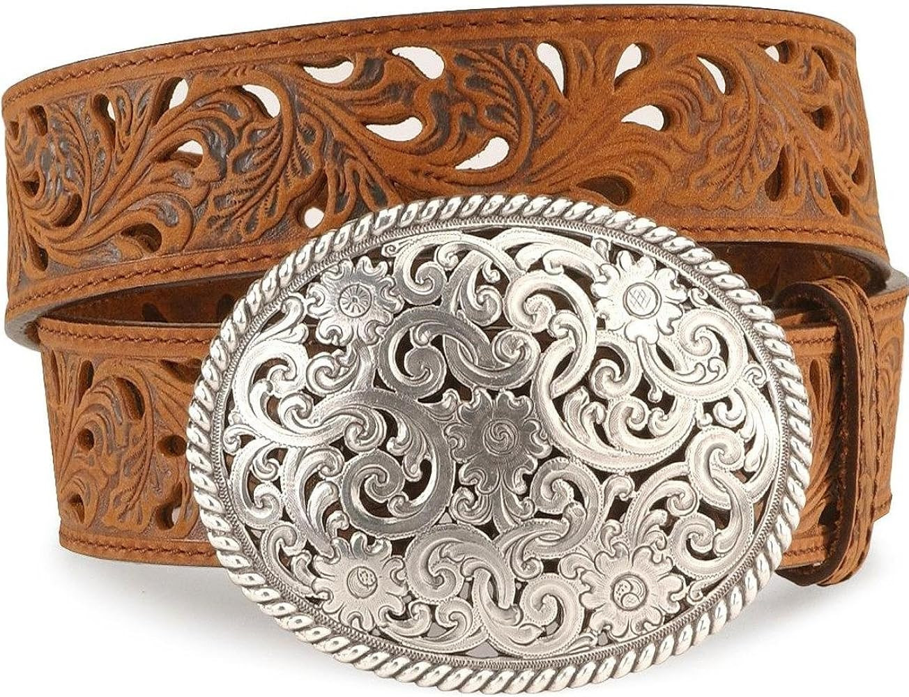 Tony Lama Women's Floral Cutout Leather Belt Brown 42 | Amazon (US)