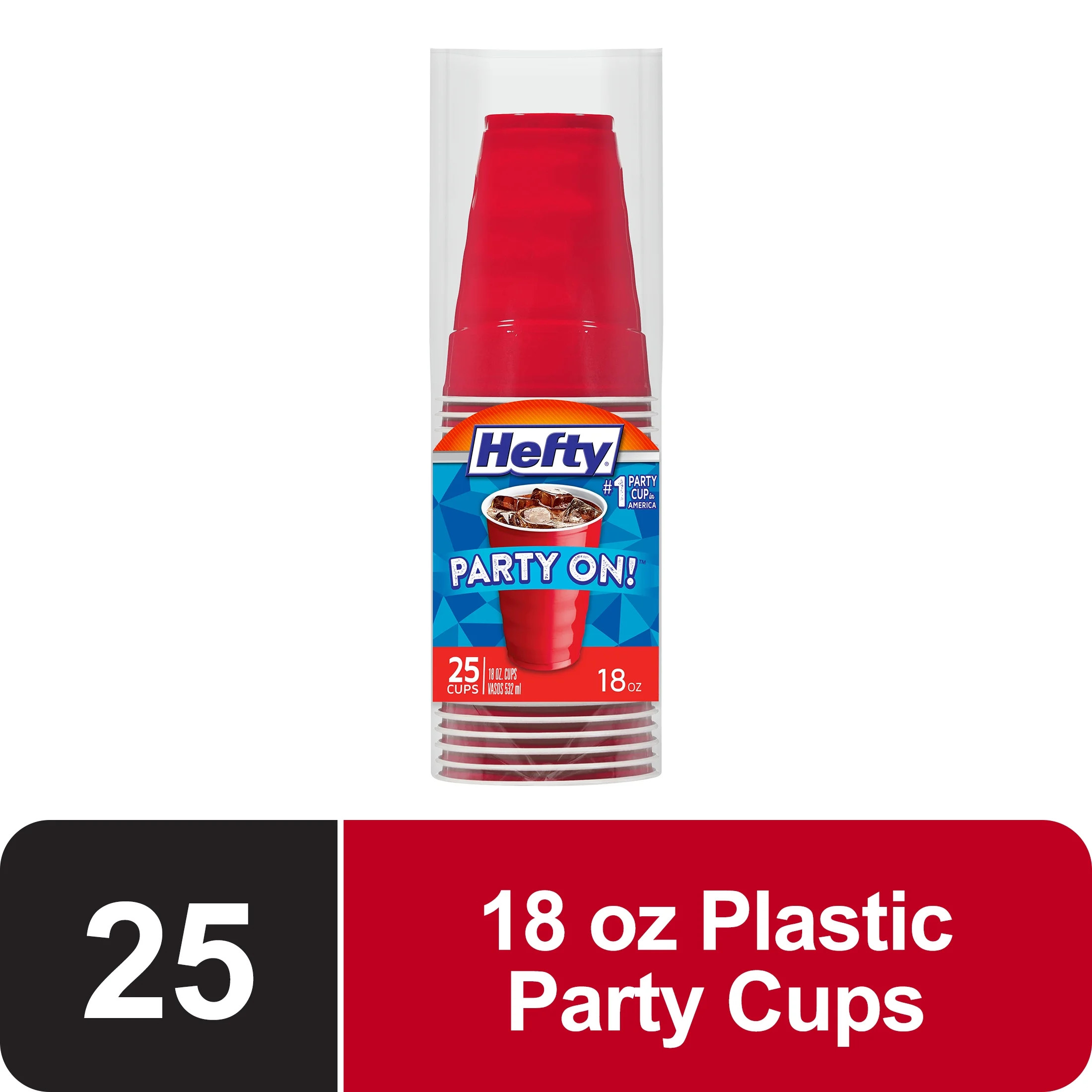 Hefty Party On Disposable Plastic Cups, Red, 18 Ounce, 25 Count | Walmart (US)