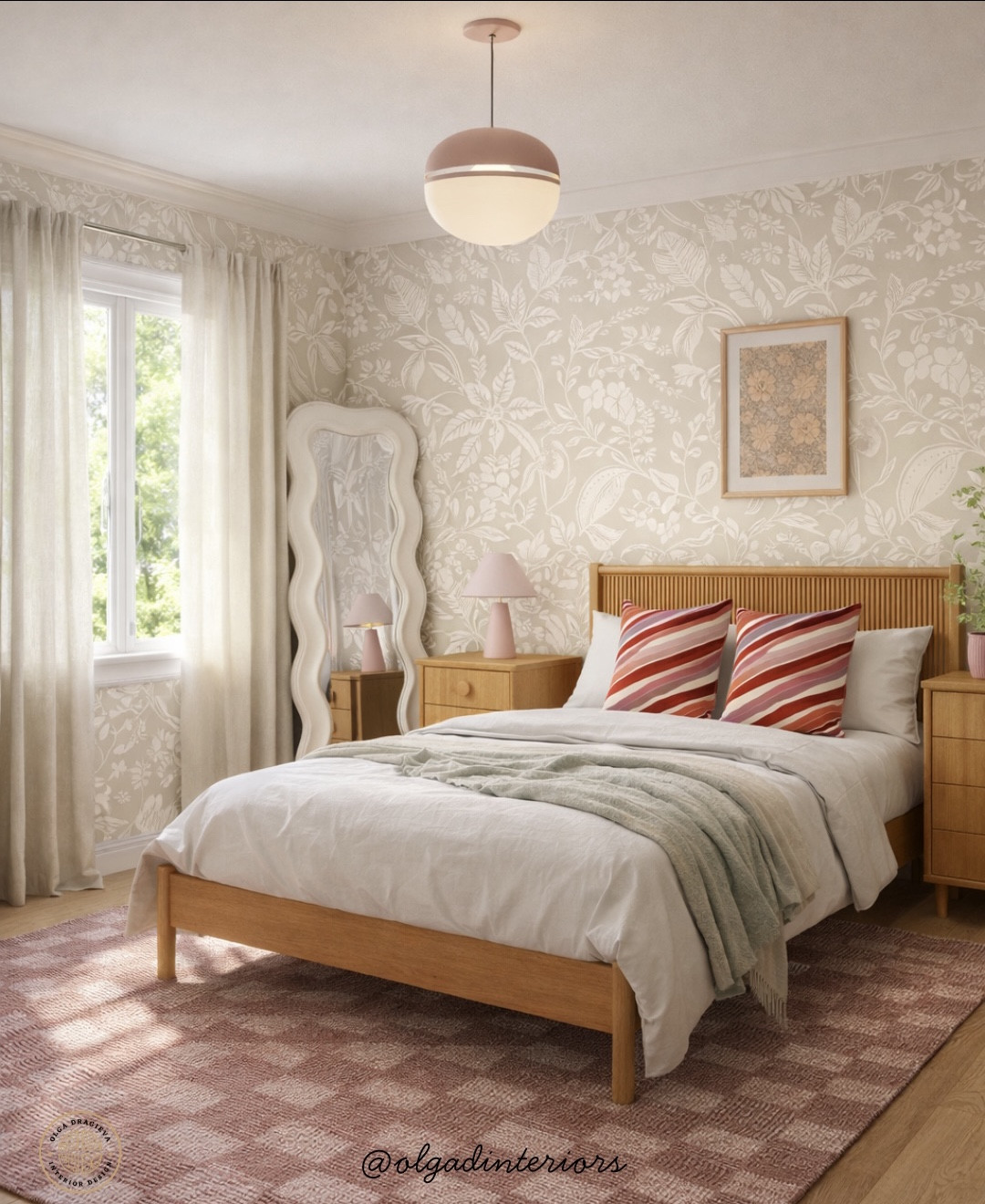 @walmart bedroom design! I love the new pieces in the Drew Barrymore Beautiful collection. Affordable bed, affordable night stand and fluted dresser. Geometric rug and striped pillows. Affordable art and wavy full length mirror. #homedecor #bedroom 

#LTKHome #LTKSaleAlert #LTKSeasonal