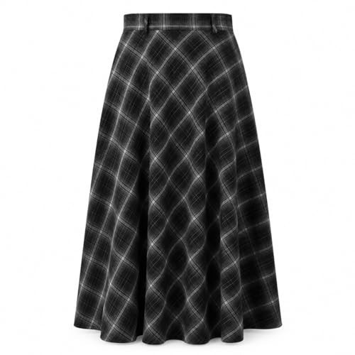 SAMDIPLUS Plaid Midi Skirt High Waist A-Line Flannel Pockets Fall Winter | Amazon (US)