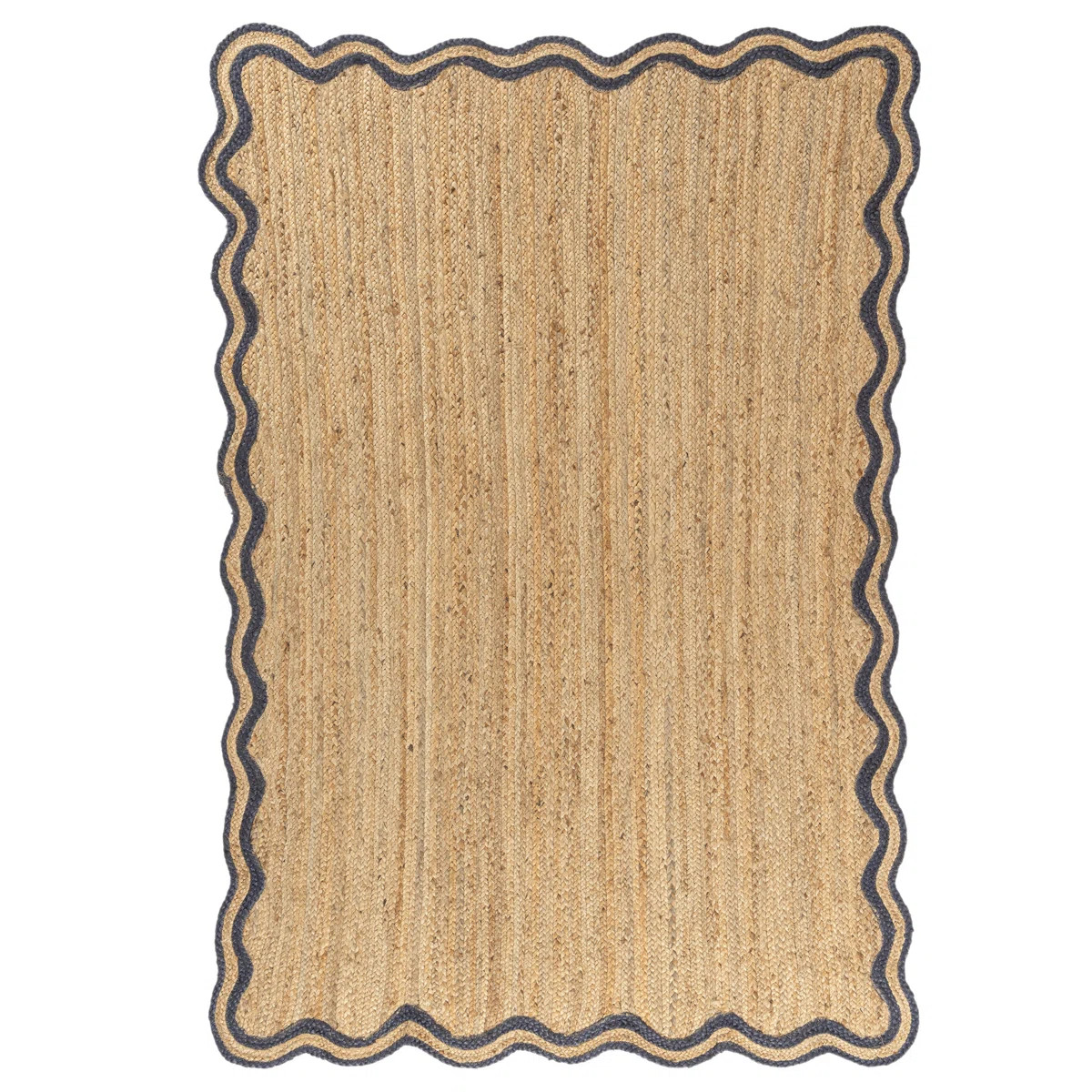 Ayanne Hand-Braided Scalloped Jute Navy Indoor Area Rug with Non-skid Backing | Wayfair North America