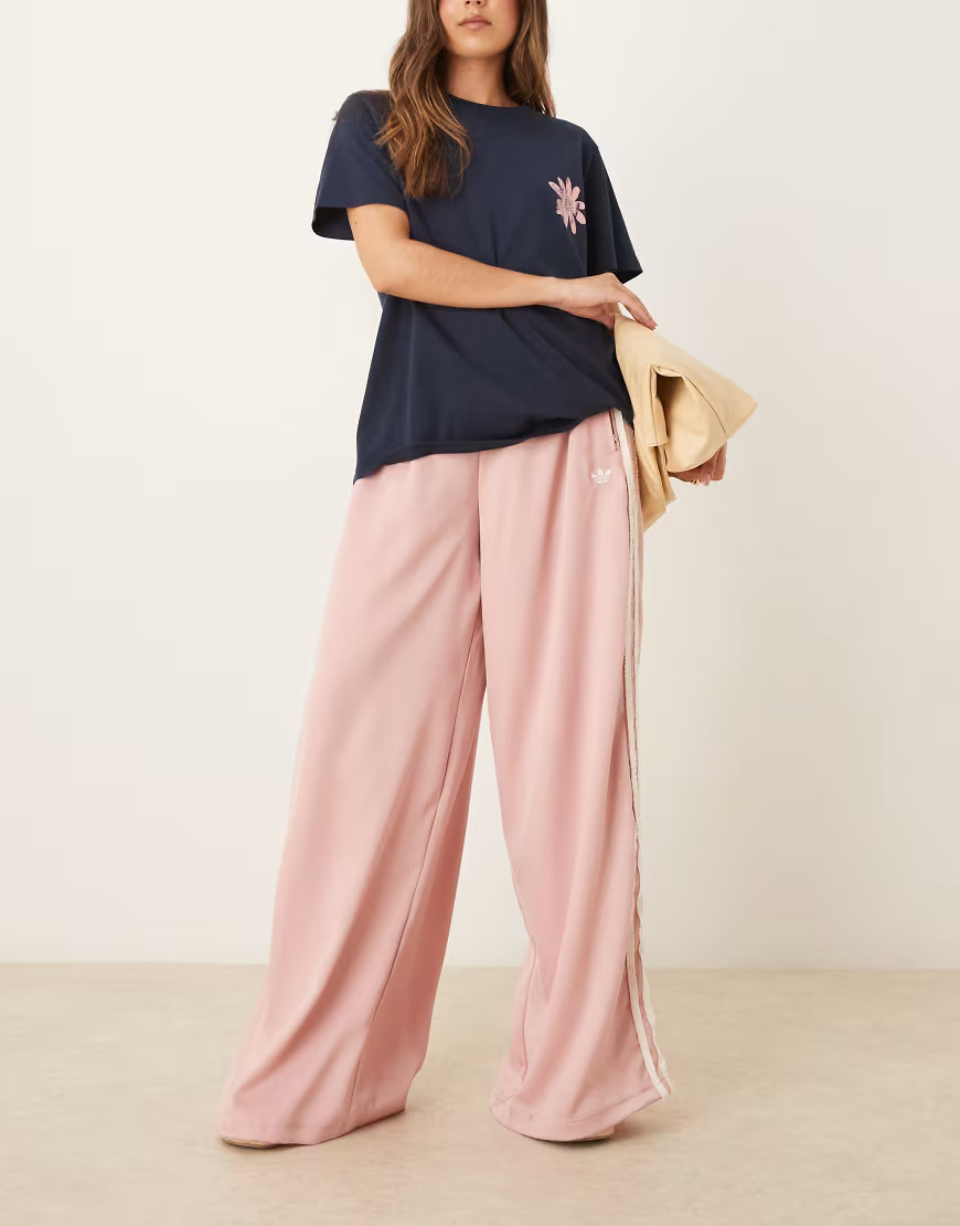 adidas Originals Campus wide leg pants with frill detail in light pink | ASOS (Global)