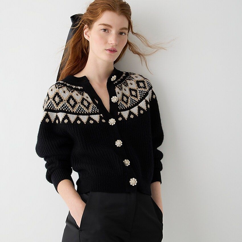 Cashmere Fair Isle  cardigan sweater with jewel buttons | J.Crew US