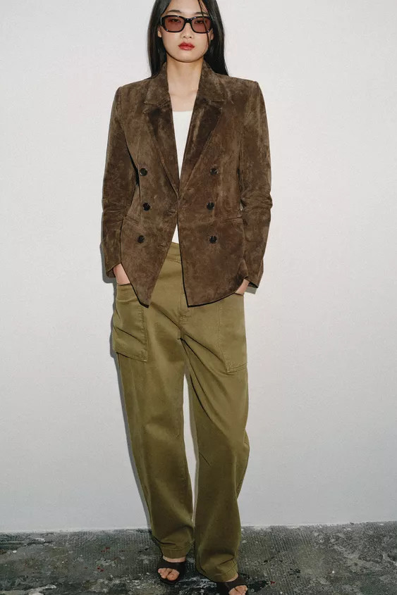 100% LEATHER SUEDE DOUBLE-BREASTED BLAZER | Zara UK