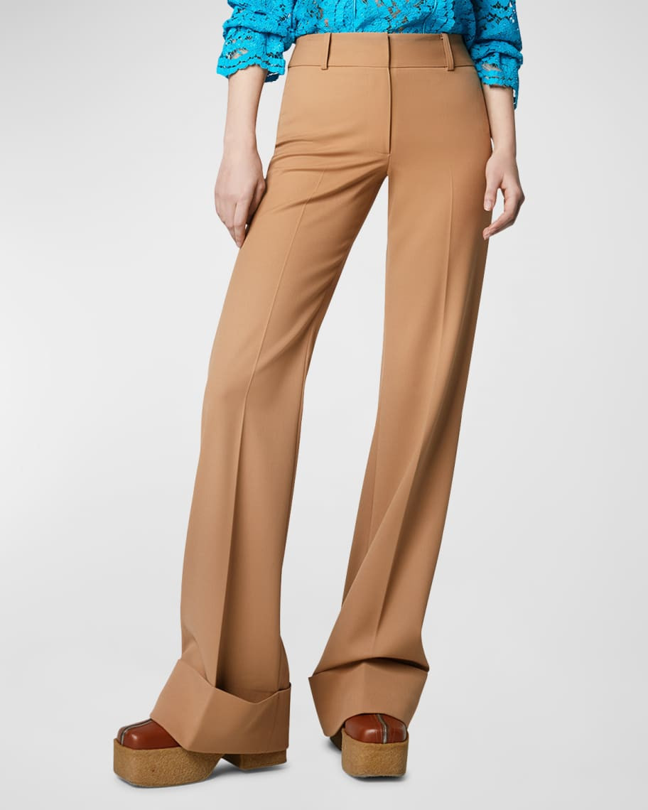 Smythe Wide-Leg Cuffed Wool Trousers | Neiman Marcus