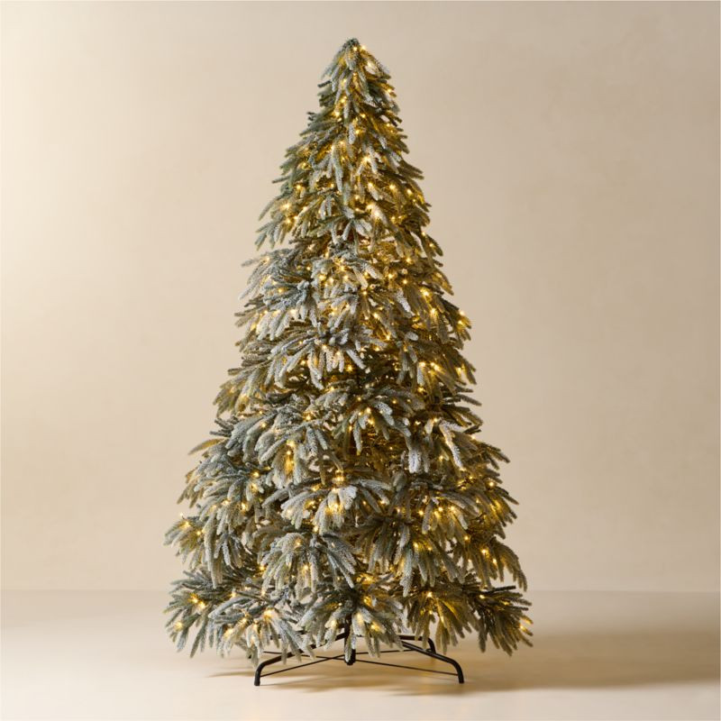 Faux Downswept Flocked Pine Pre-Lit LED Christmas Tree with Warm White Lights 9' | CB2 | CB2