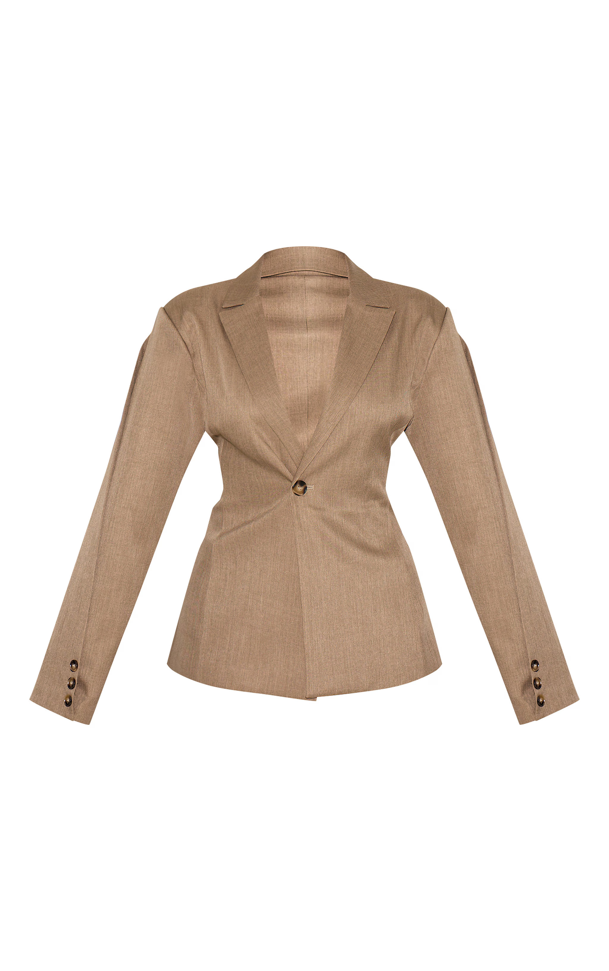 Light Brown Tailored Woven Cinch Waist Blazer | PrettyLittleThing US