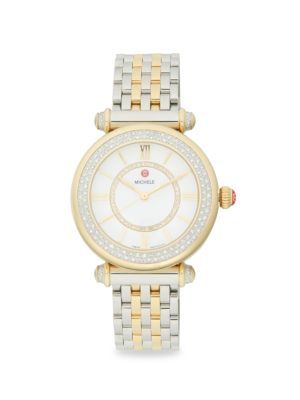 Michele 18K Goldplated Stainless Steel &amp; Diamond Bracelet Watch on SALE | Saks OFF 5TH | Saks Fifth Avenue OFF 5TH