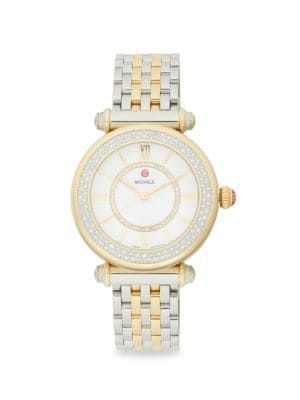 Michele 18K Goldplated Stainless Steel &amp; Diamond Bracelet Watch on SALE | Saks OFF 5TH | Saks Fifth Avenue OFF 5TH (Pmt risk)