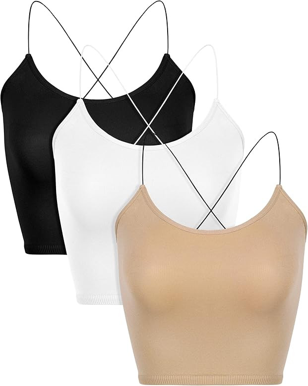 ODODOS Women's Crop 3-Pack Washed Seamless Rib-Knit Camisole Crop Tank Tops | Amazon (US)