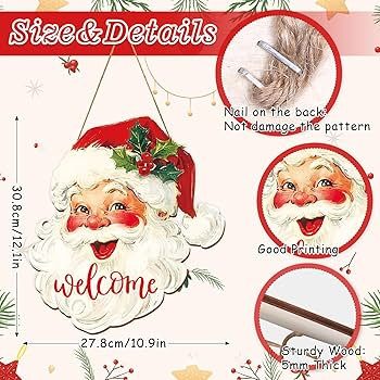 Whaline Christmas Wooden Hanging Sign Red Xmas Santa Welcome Wood Sign Vintage Santa Door Decor S... | Amazon (US)