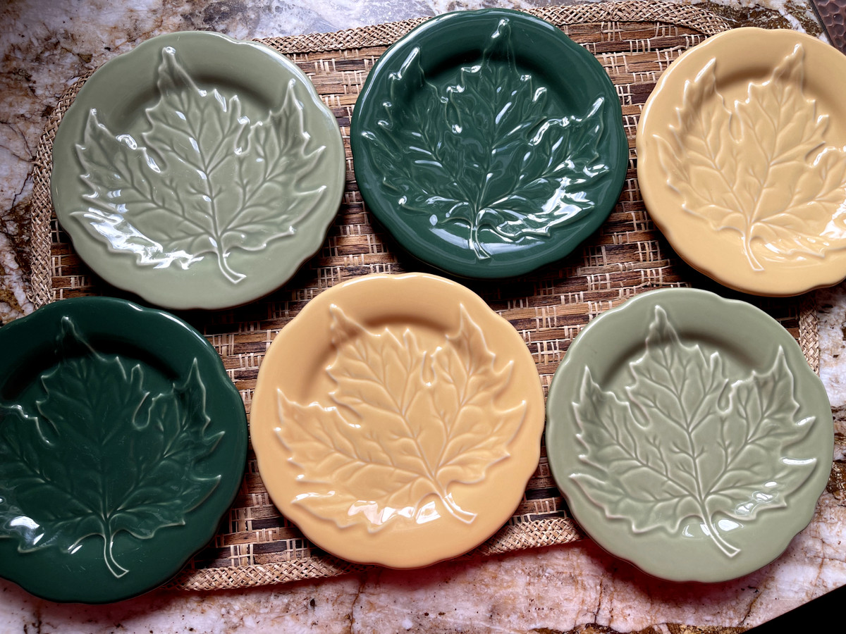 Longaberger Falling Leaf Plates Sage Green Butternut Set of 6 | eBay US