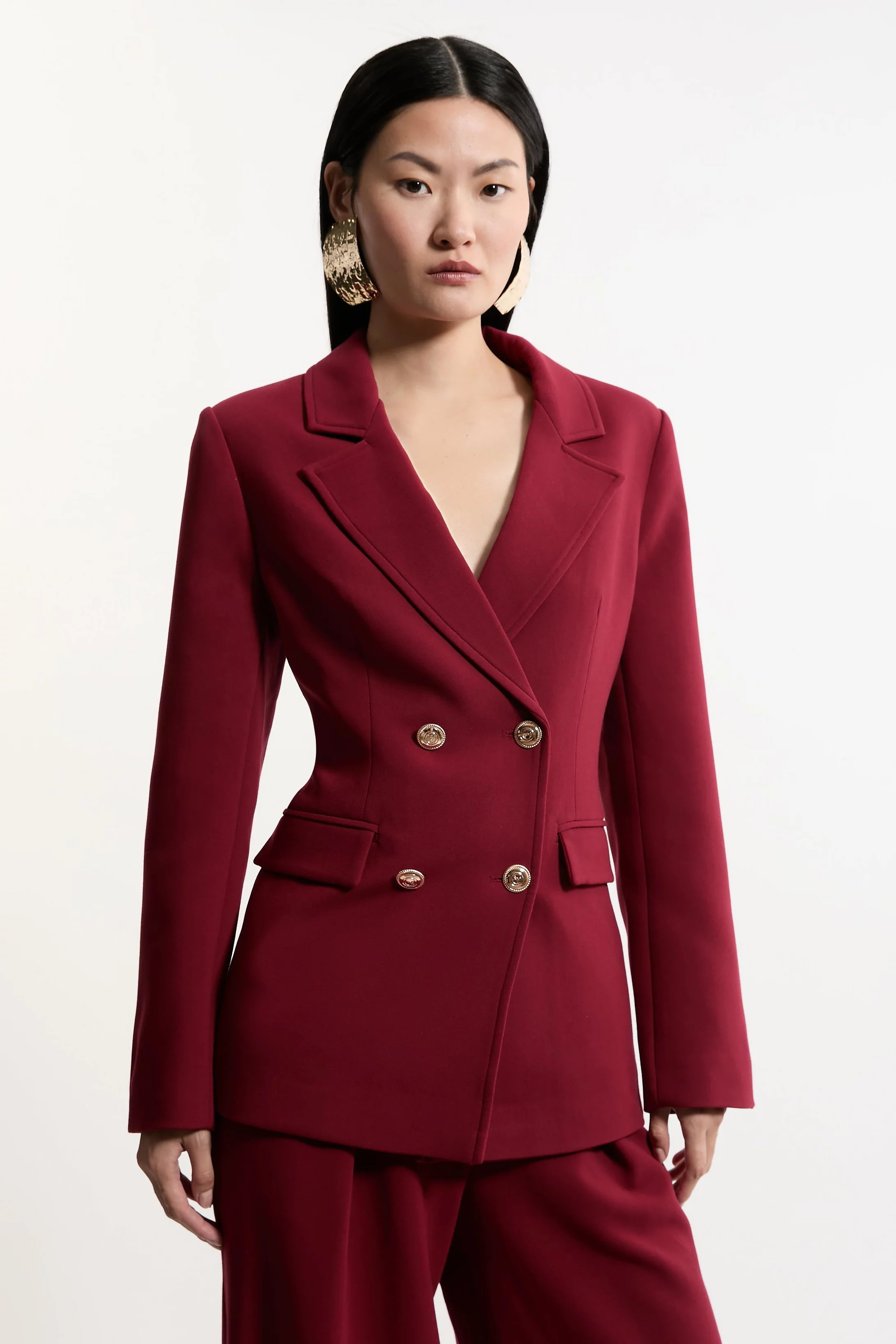 Compact Stretch Essential Tailored Doubled Breasted Blazer | Karen Millen | Karen Millen UK + IE + DE + NL