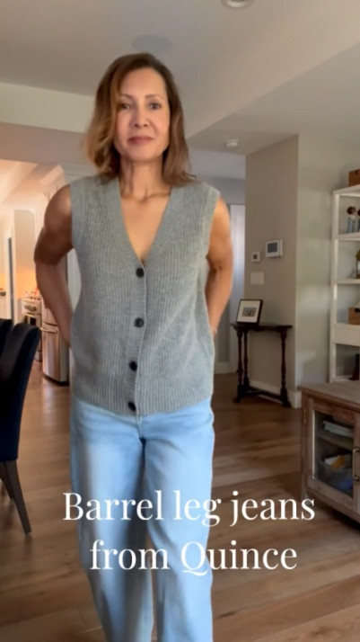 I’m 5 foot 3 inches and I’m so glad I didn’t hesitate to try the barrel leg trend. The details on the Quince denim is so good! It’s so nice to know you don’t have to sacrifice quality for affordability. I paired my denim with The cashmere vest. It’s a great layer in piece.

#LTKmomlife #LTKOver40 #LTKSeasonal