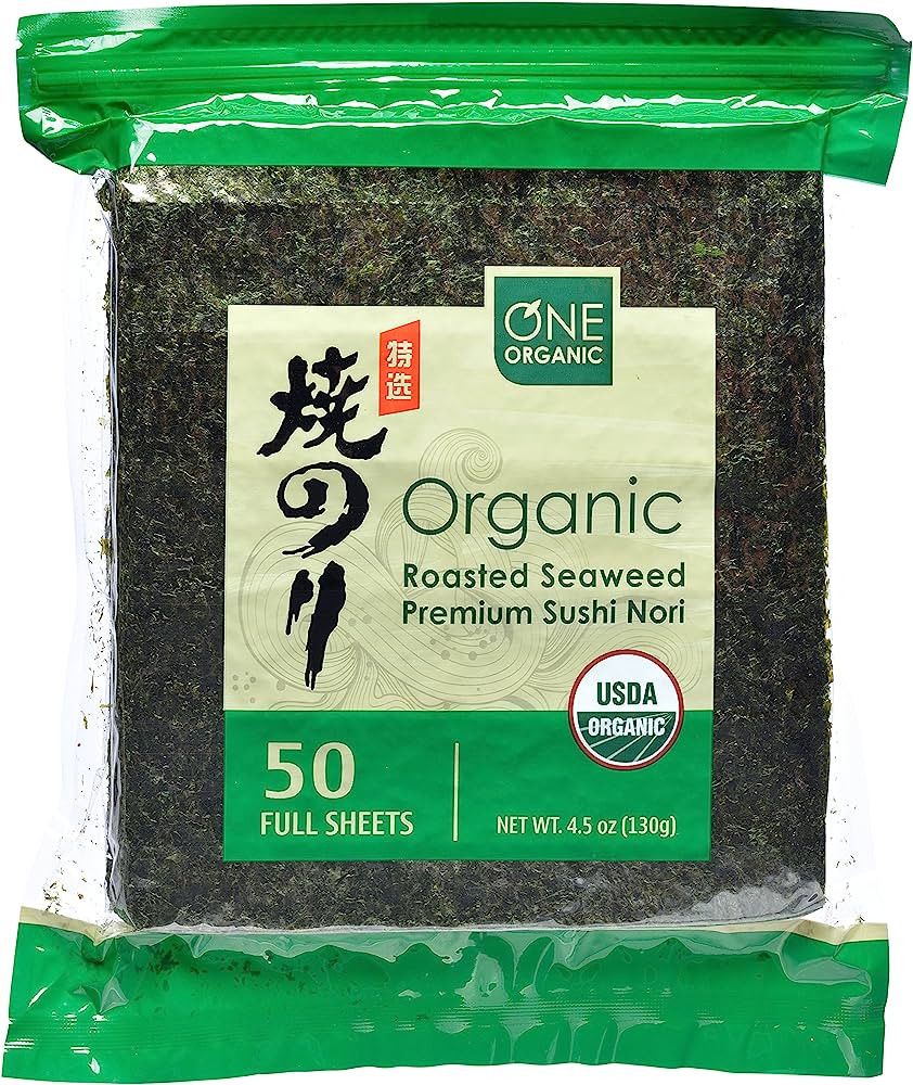ONE ORGANIC Sushi Nori Premium Roasted Organic Seaweed (50 Full Sheets) | Amazon (US)