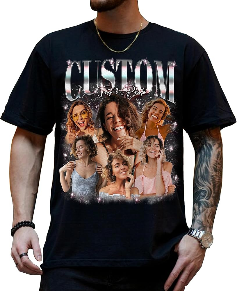 Custom Photo Bootleg Rap Shirt with Girlfriend's Face for Boyfriend - Vintage Graphic Shirt for M... | Amazon (US)