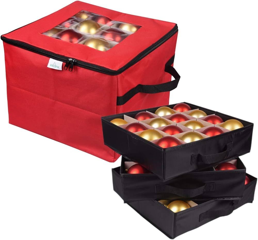 ProPik Christmas Ornament Storage Box, Organizer Holds Up to 48 Xmas Balls with 3 Separate Remova... | Amazon (US)