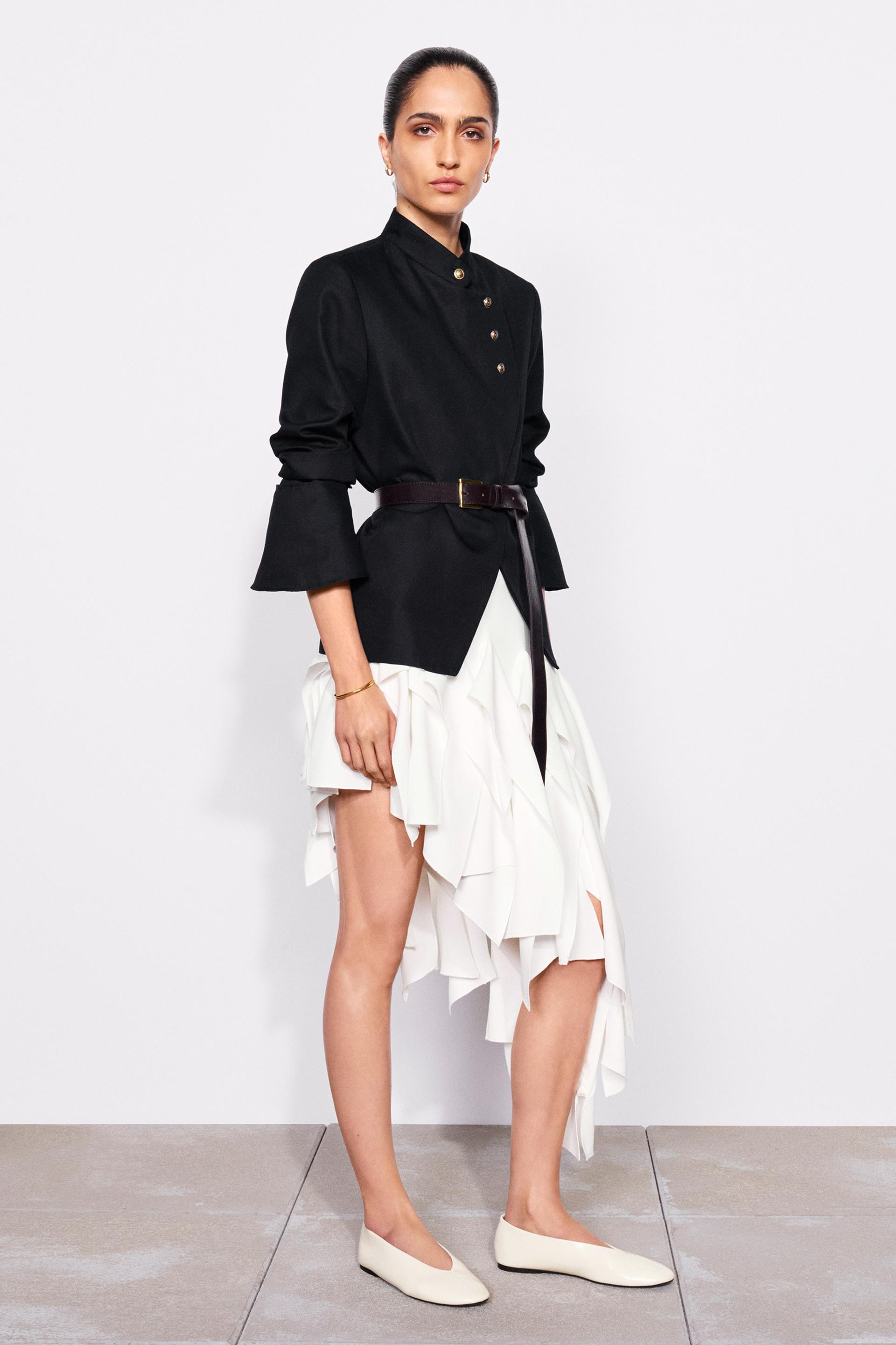 Zara - Leather Ballet Flats - Off White - 7½ - Woman | Zara US