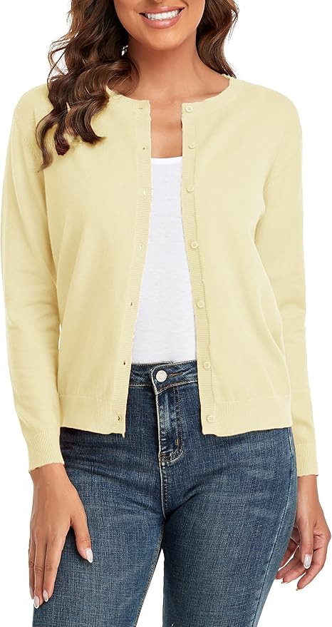 CUNYI Women's Crew Neck Cardigan Long Sleeve Sweater for Women Button Down Soft Knit Ladies Cardi... | Amazon (US)