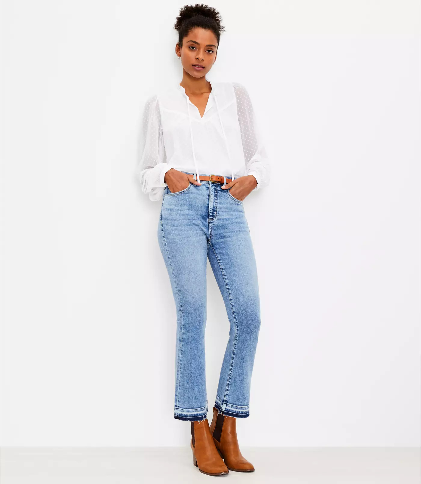 Let Down Hem High Rise Kick Crop Jeans in Authentic Indigo | LOFT