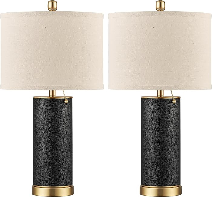 23.4" Black PU Leather Table Lamps for Living Room Set of 2, E26 Socket LED Modern Home Decor Fab... | Amazon (US)