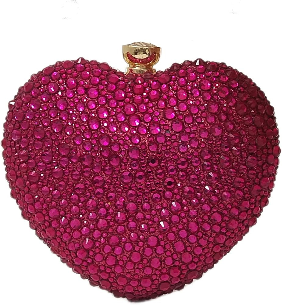 Cute Heart Shape Clutch Purse Mini Love Heart Rhinestone Wedding Handbag Party Women Purse | Amazon (US)