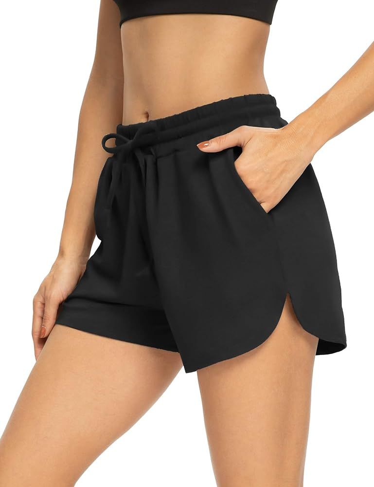 THANTH Womens 3" Yoga Shorts Elastic Waist Comfy Cotton Lounge Pajamas Workout Running Terry Jers... | Amazon (US)