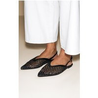 Black Pu Point Toe Woven Sling Back Flats | PrettyLittleThing UK