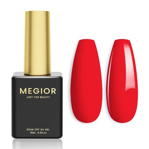 MEGIOR Red Gel Nail Polish 15ML Orange Red Gel Nail Polish Soak Off UV LED Nail Lamp Christmas Red Gel Polish Nail Art Manicure Pedicure for Salon & Home Use, 0.5OZ | Amazon (US)