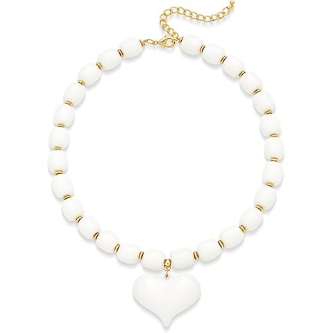 YUJIE Chunky Heart Penadnt Necklace for Women- Exaggerated Statement Puff Heart Necklace with Acr... | Amazon (US)