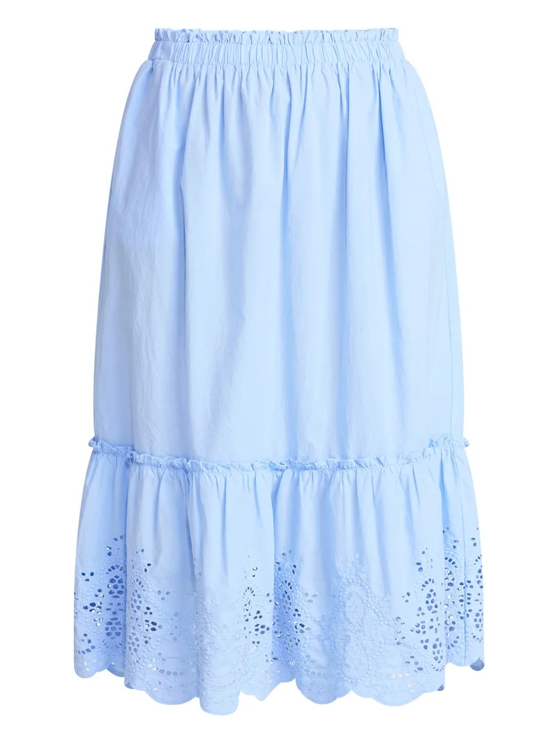 Time and Tru Women's Cotton Eyelet Hem Midi Skirt, Sizes XS-XXXL | Walmart (US)