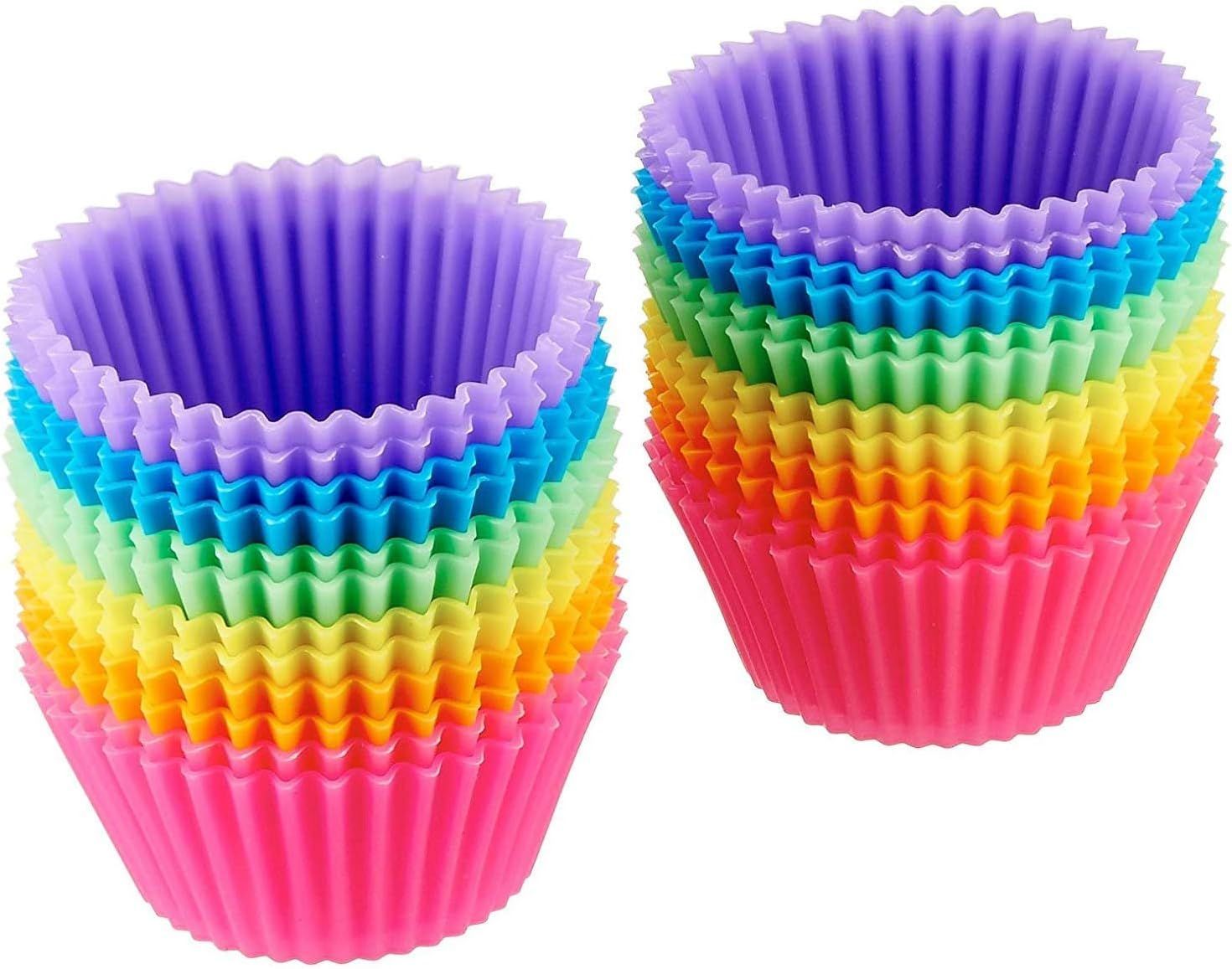 Amazon Basics Reusable Silicone Baking Cups, Muffin Liners, Pack of 24, Multicolor, 2.9" x 2.96" ... | Amazon (US)