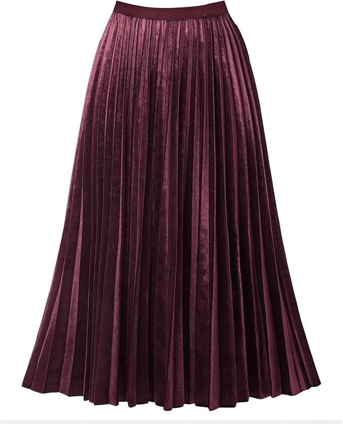 GOOBGS Women's Pleated A-Line High Waist Swing Flare Midi Skirt | Amazon (US)