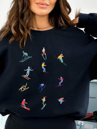 Skiing Sweatshirt Ski Sweater Skiing Crewneck Skiing Sweater Winter Va | SHEIN