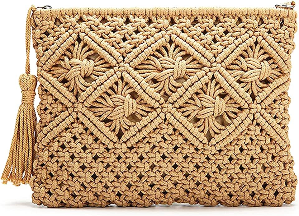 Magibag Crochet Tassel Handbag Straw Envelope Clutch Bag Cotton Macrame Purse Hobo Hand-Woven Bea... | Amazon (US)