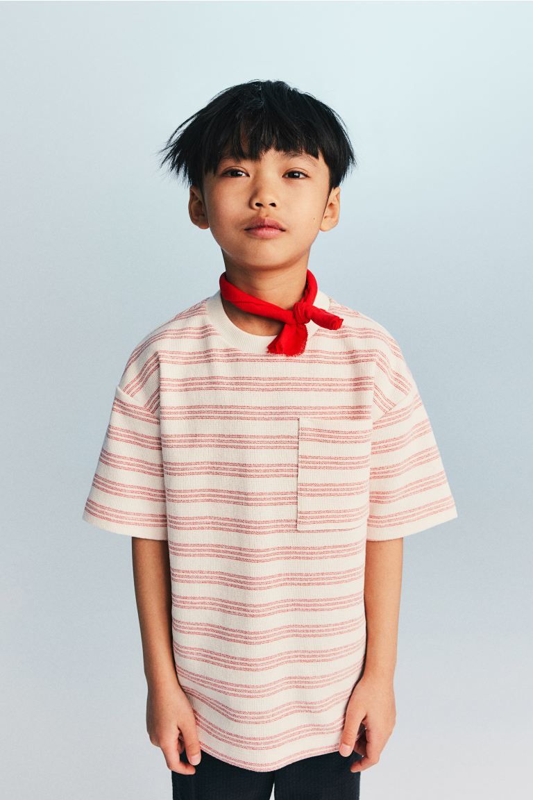 Chest-pocket T-shirt - White/red striped - Kids | H&M US | H&M (US + CA)