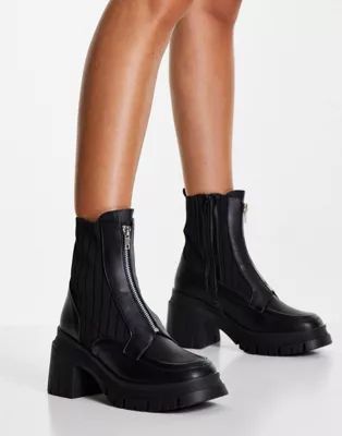 ASOS DESIGN Rocky front zip chunky boots in black | ASOS (Global)