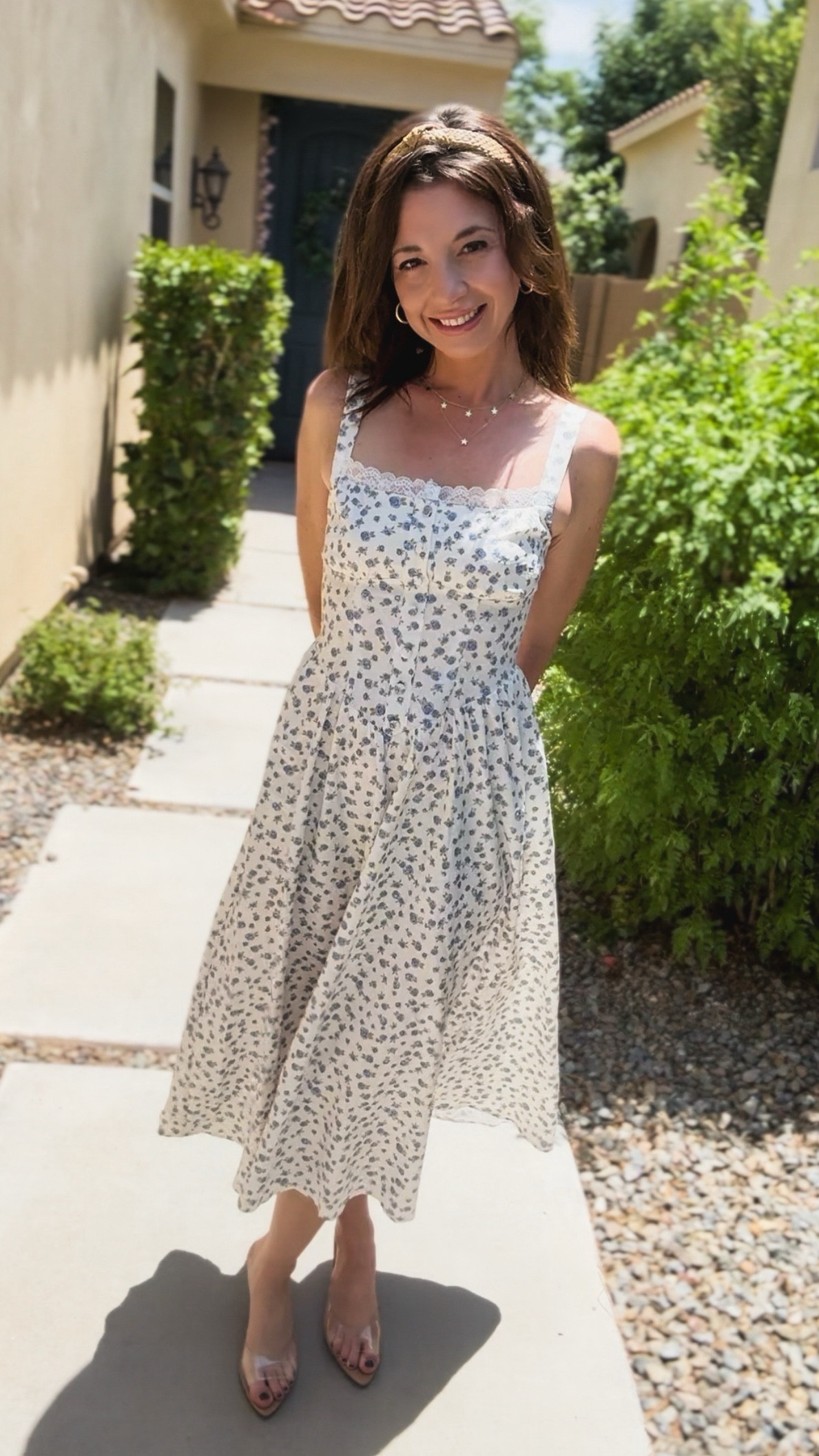 square neck floral corset lace up midi dress styledbyjayna on LTK