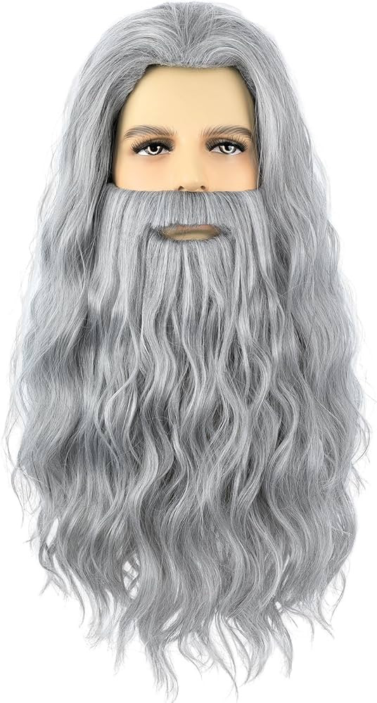 Grey Wizard Wig and Beard for Men Long Gray Beard Wig Set for Mens Halloween Costume Cosplay Part... | Amazon (US)