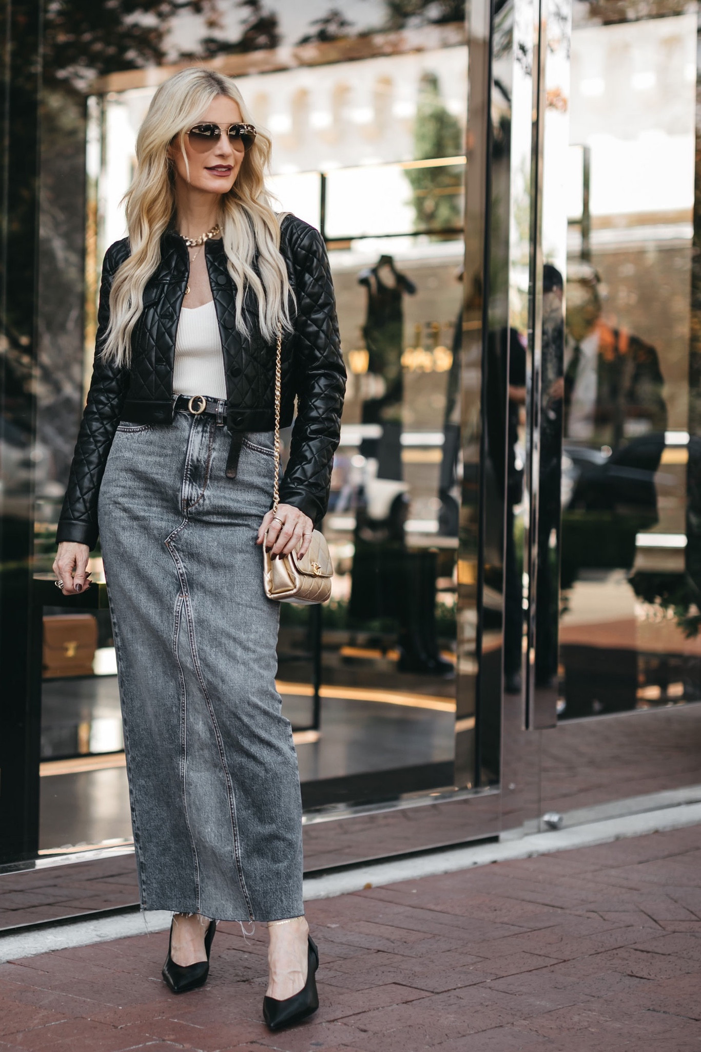 Trending now >> cropped jackets and denim maxis! ⛓️ 2 of my personal favorites- how about you? 

I adore this quilted faux leather jacket. It looks amazing with skirts but also pairs well with denim and even dresses! 

Both pieces run tts, I’m wearing a size xs in the jacket and a size 24 in the skirt. 



#LTKstyletip #LTKfindsunder100 #LTKover40