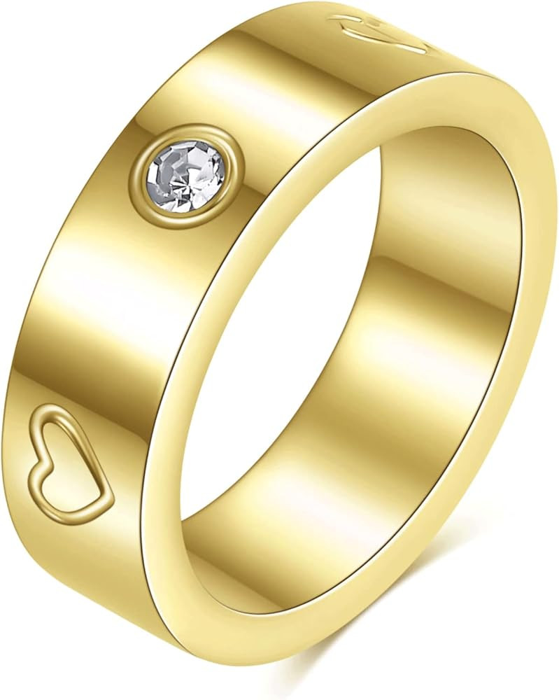 VQYSKO Love Friendship Ring 18K Gold plated Cubic Zirconia Stainless Steel wedding Promise Bands ... | Amazon (US)