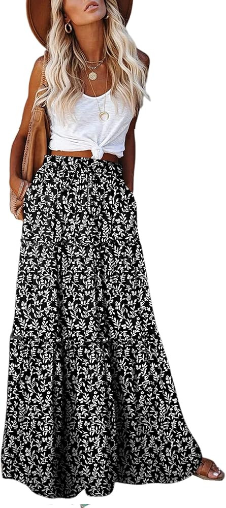 EARKOHA Womens Casual High Waist Tie Paisley Print Long Maxi Skirt with Pockets | Amazon (US)