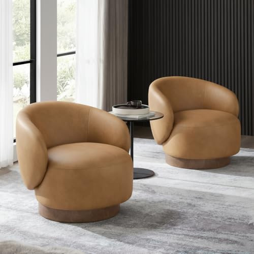 KISLOT Swivel Accent Chair Modern Round Barrel Armchair with Upholstered Faux Leather for Living Room Bedroom Waitingroom,2 Box,Brown | Amazon (US)