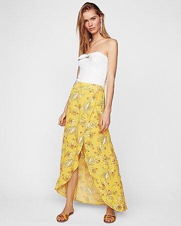 Large Floral Ruffle Wrap Maxi Skirt | Express