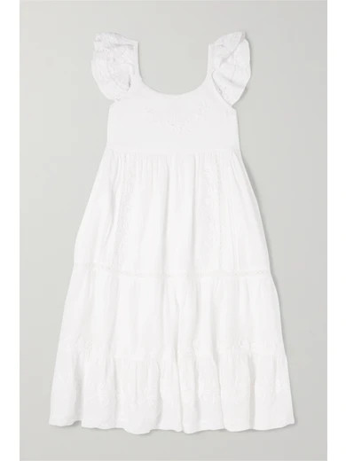 LoveShackFancy Kids - Scarlett Tiered Embroidered Cotton-voile Dress - White | NET-A-PORTER (US)