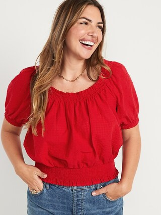 Smocked Seersucker Puff-Sleeve Top for Women | Old Navy (US)