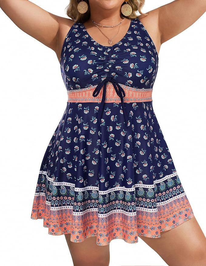Hanna Nikole Womens Plus Size Tankini Swimdress Two Piece Tummy Control Flowy Swimsuit with Boysh... | Amazon (US)