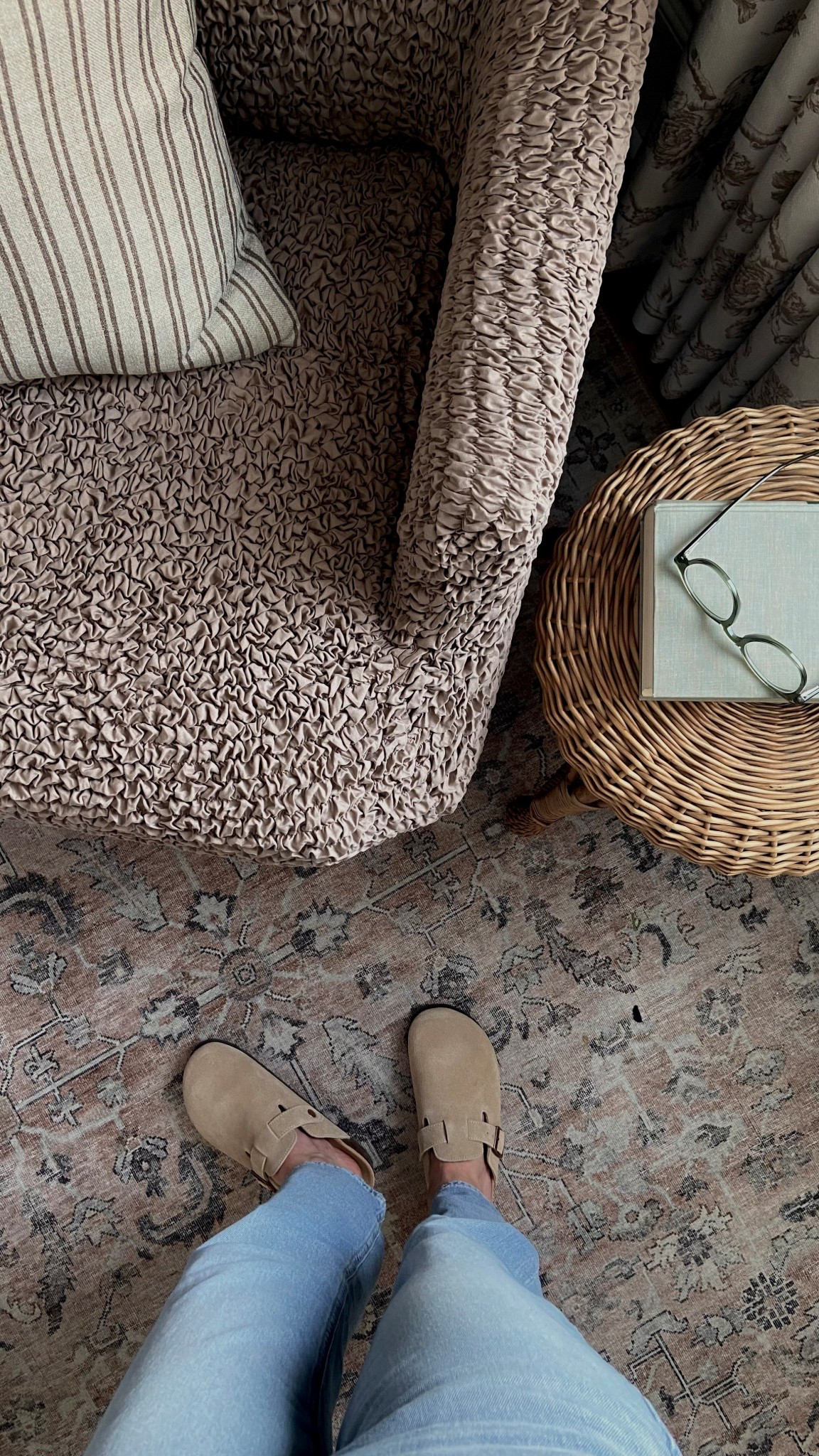 Setting up a little reading nook. Transformed my old wingback chair with this soft and cozy slipcover.🤍

#LTKOver40 #LTKmomlife #LTKHome